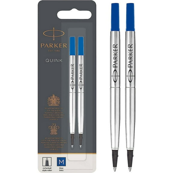 Parker 1950321 Quink Rollerball Pen Ink Refill, Fine Pt, Black or Blue, Choose Quantity[Black,2 Pack]