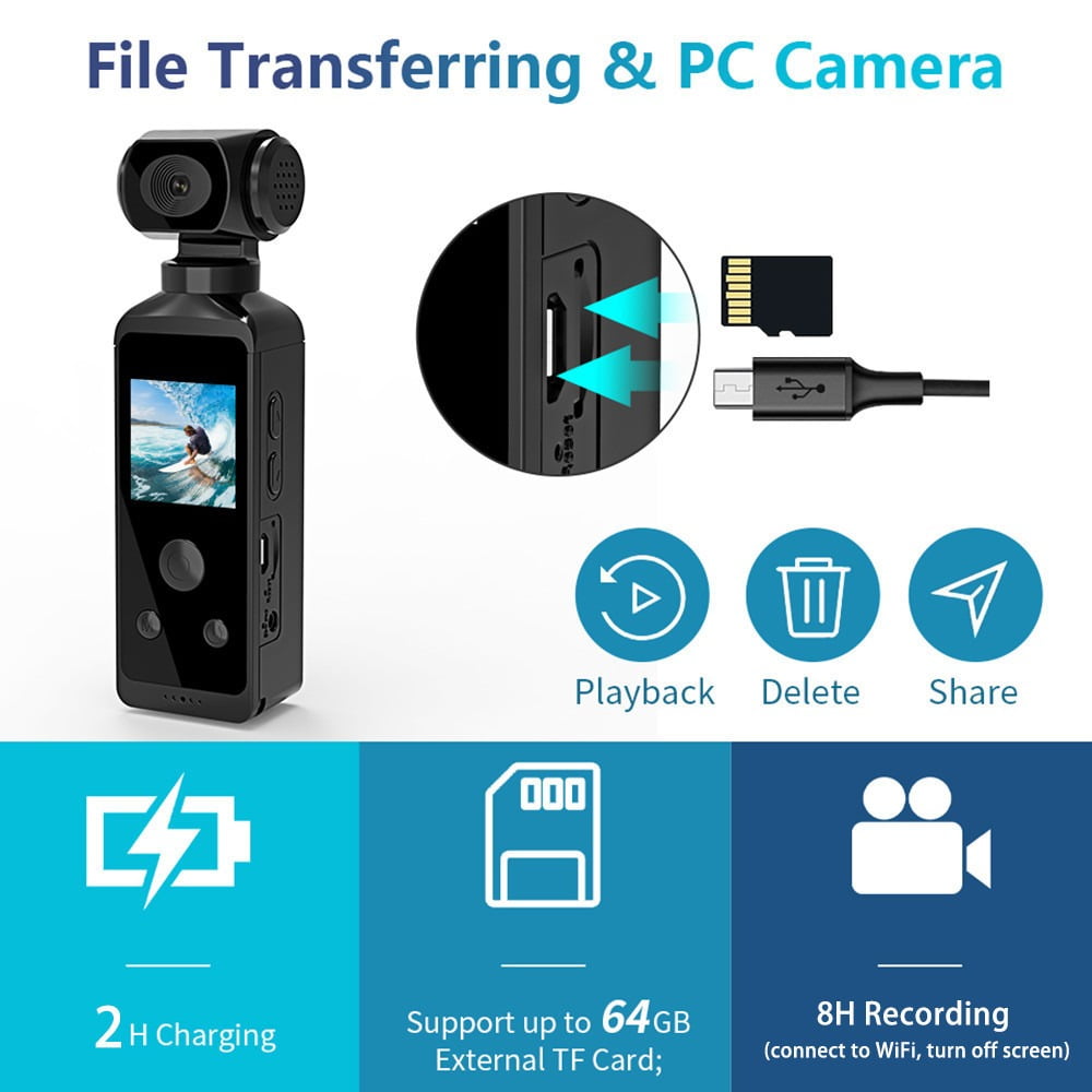 Handheld Gimbal WIFI Camera 4K Sport Action Camera Loop Recording Wearable Lens 270 Degree Rotation Recorder