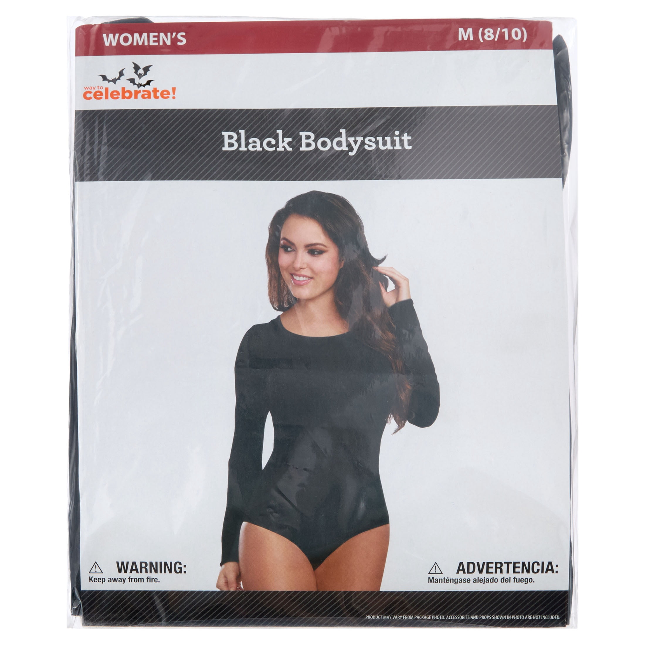 Long Sleeve Bodysuit Costume Accessory for Adults, Black, M (8/10), Halloween by Way To Celebrate