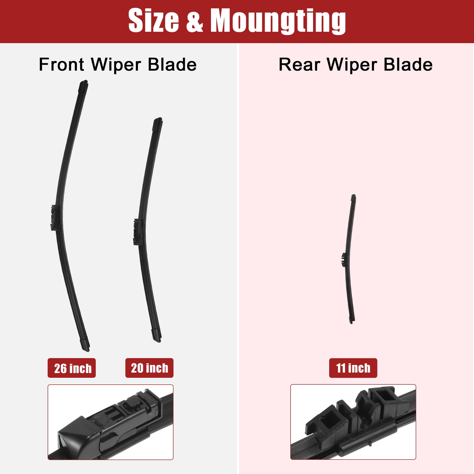 Unique Bargains 3 Pcs 26" 20" 11" Black Front Rear Windshield Wiper Blade Set Fit for BMW X3 with Top-Lock Black