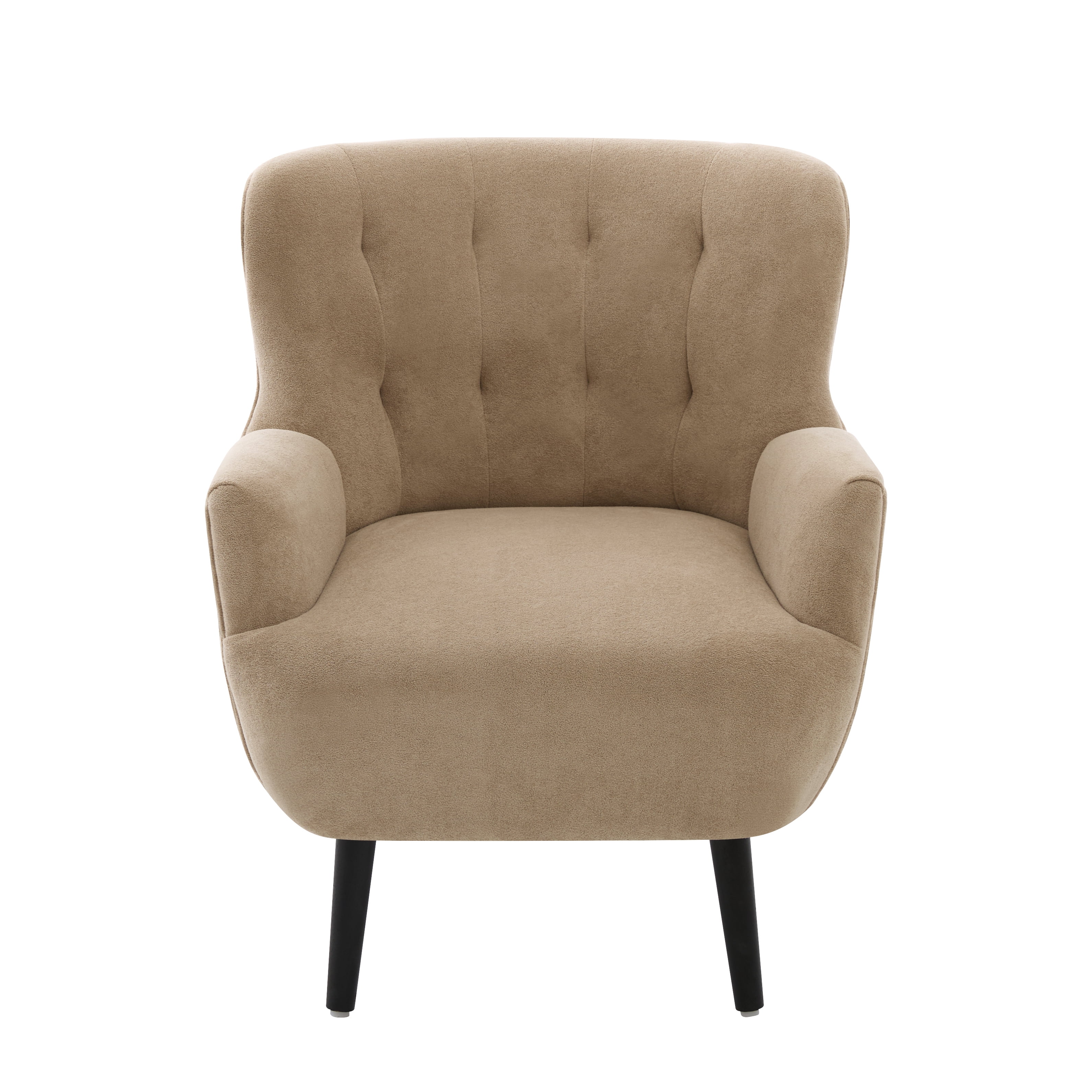 Euroco Modern Accent Chair,Upholstered Armchair with Round Arm & Solid Wood Legs,Comfy Reading Chair Club Chair for Bedroom, Living Room,Brown