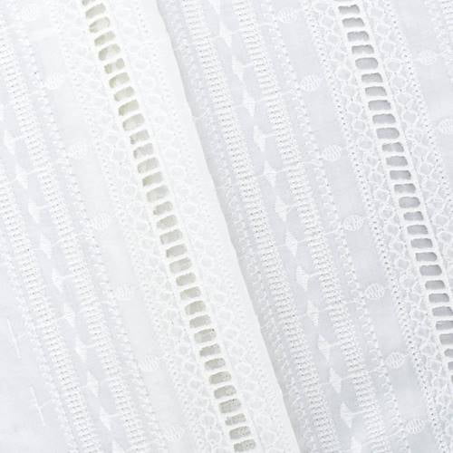 White Cotton Geometric Stripe Eyelet Embroidered Batiste, Fabric By the Yard