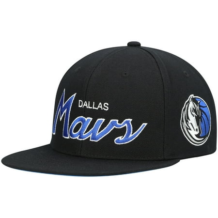 Men s Mitchell & Ness Black Dallas Mavericks Hardwood Classics Script 2.0 Snapback Hat
