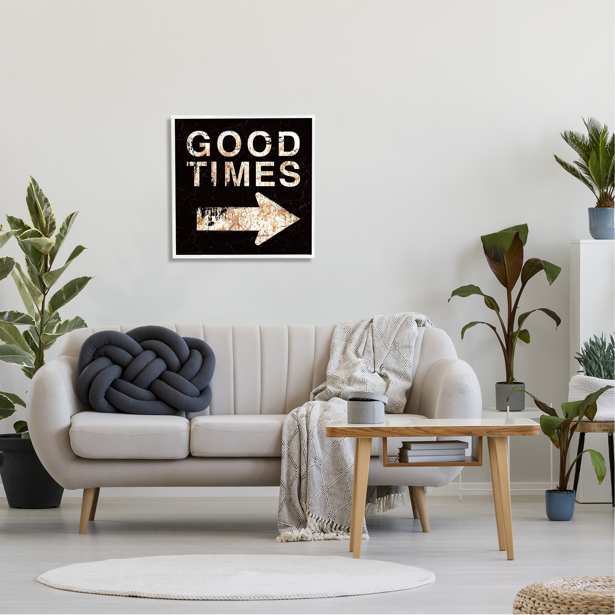 Stupell Industries Good Times Arrow Pointing Right Typography Painting White Framed Art Print Wall Art, 24 x 24