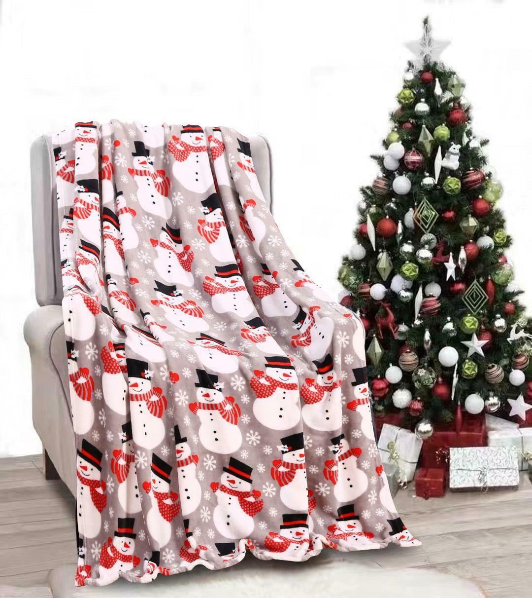 Ultra Plush Gray Winter Snowman Christmas Hypoallergenic Fleece Throw Blanket