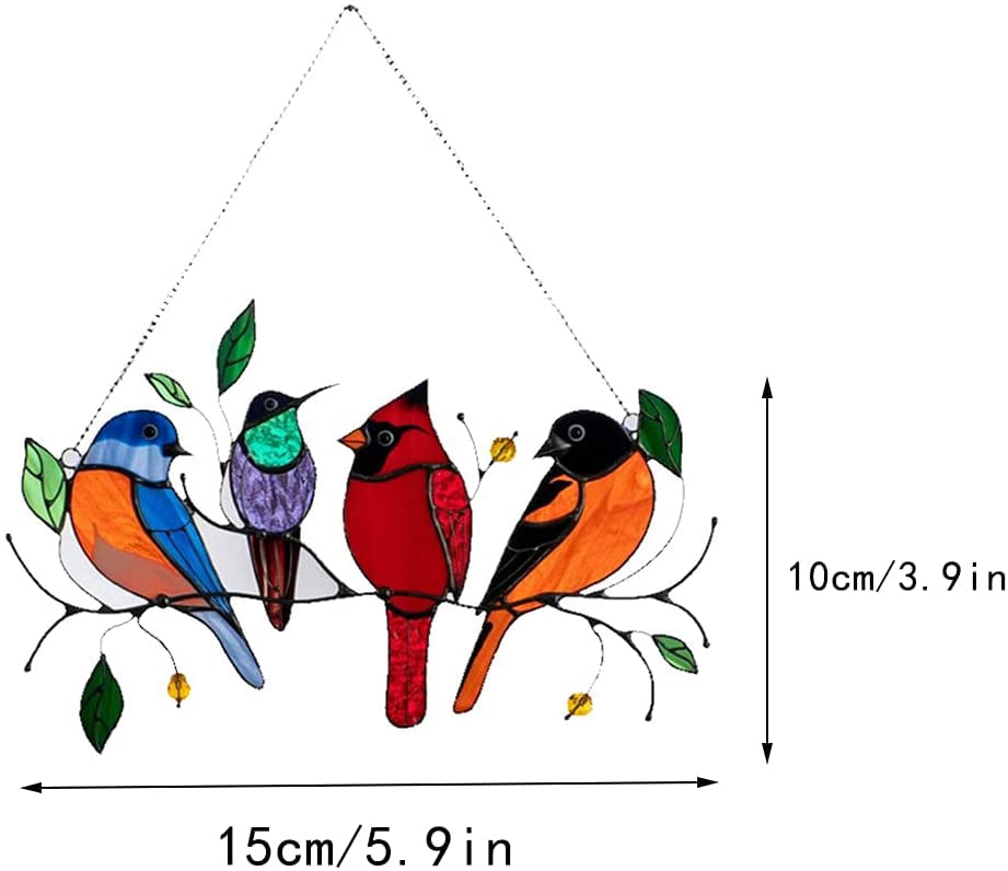 Multicolor Birds On a Wire High Stained Metal Suncatcher Window Panel Home Decor 