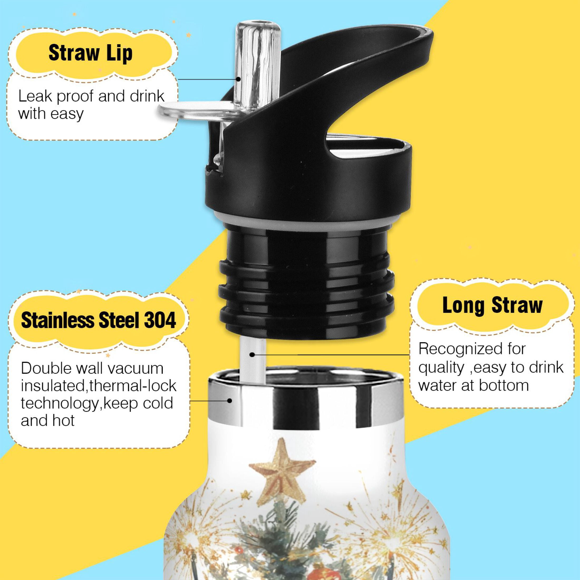 600ML Stainless Steel Insulated Cup Sports Water Bottle Portable Thermos Cup Water Glasses Insulated Tumblers Convenient and Durable Two Christmas Penguins