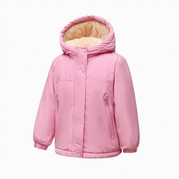 JUMEYU Girls Fleece Lined Jacket Warm Windproof Hooded Zip Up Kids Winter Coat with Pockets Sizes 1-14Y (Pink,3-4 Years)