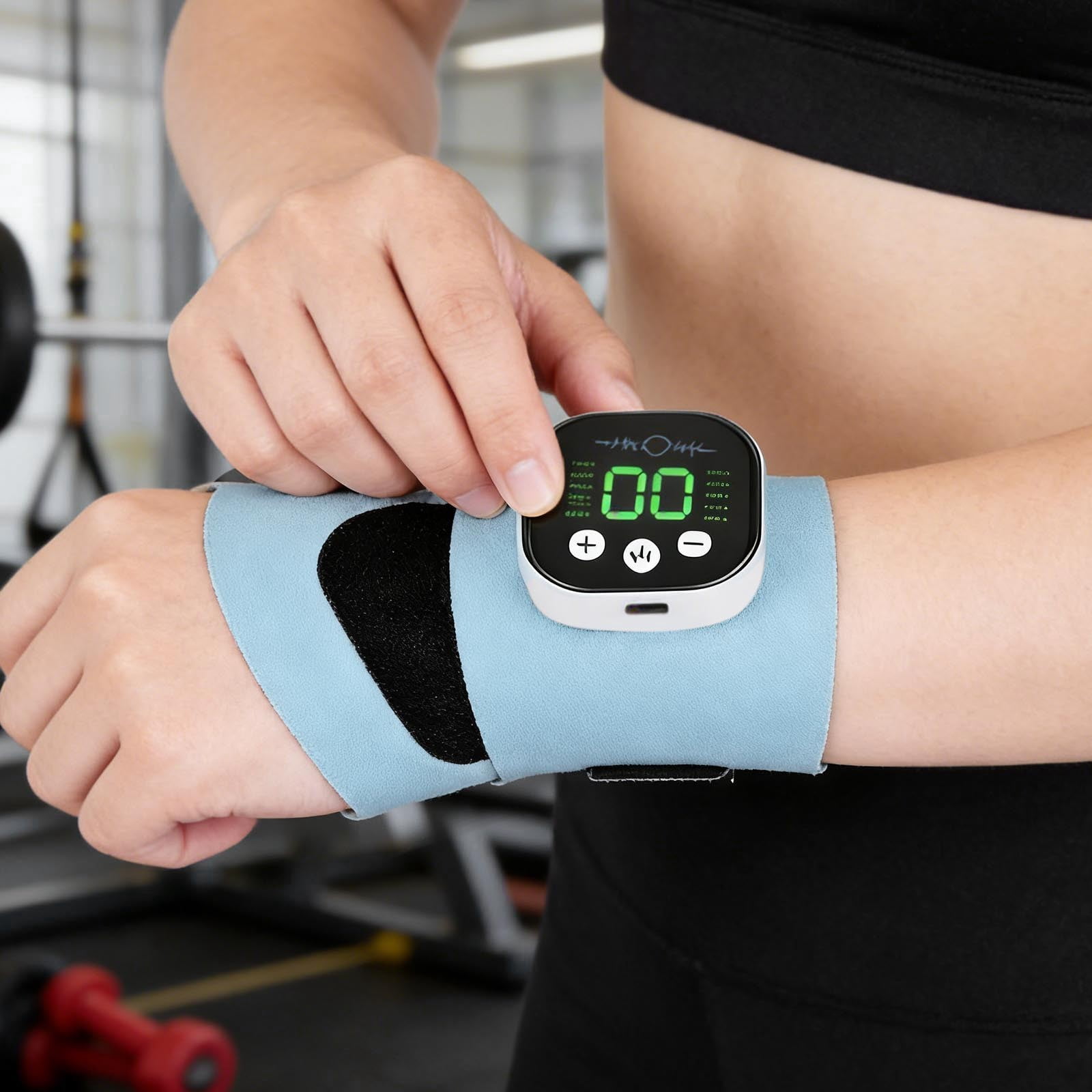 Rechargeable Adjustable Electric Wrist Massager, Cordless Wrist Heating Pad with Heat, 8 Massage Modes 30 Intensity Levels, Wearable Hand Heating Brace for Daily & Sports Use
