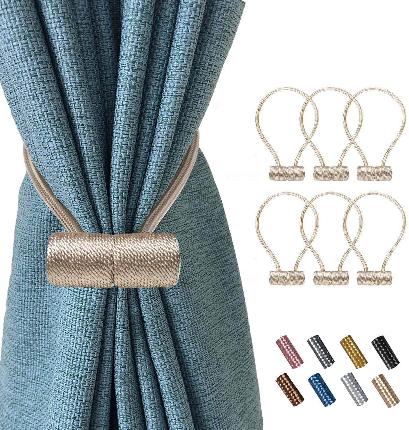 Decorative Drapes Weave European Style 4 Pcs 2 Color Magnetic Curtain Tiebacks 