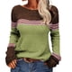 thumbnail image 1 of Suéter de Punto Gibobby Manga Larga para Mujer Top de Ganchillo Floral Cuello Redondo Rayas Verde XL, 1 of 5