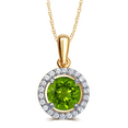 thumbnail image 2 of Elegant 0.80 Ctw Created Round Shaped Peridot & White Sapphire Necklace And Earrings Set In 14K Yellow Gold Plated, 2 of 7