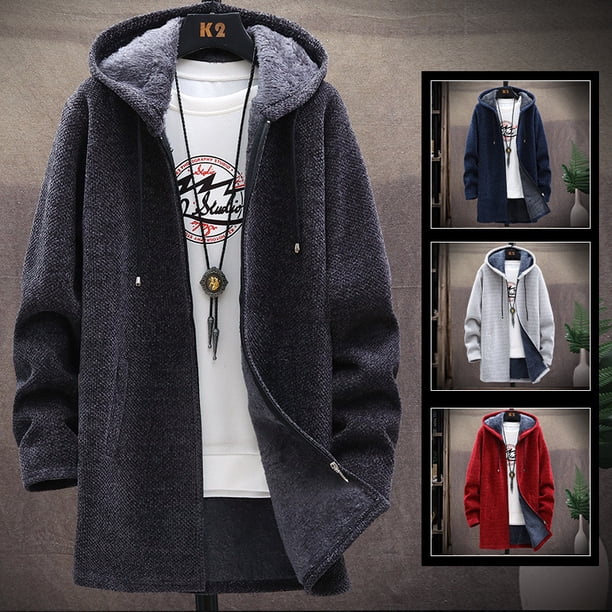 Suéter de chenilla grueso con forro polar para hombre de otoño e invierno, abrigo con capucha de longitud media de moda, suéter de moda