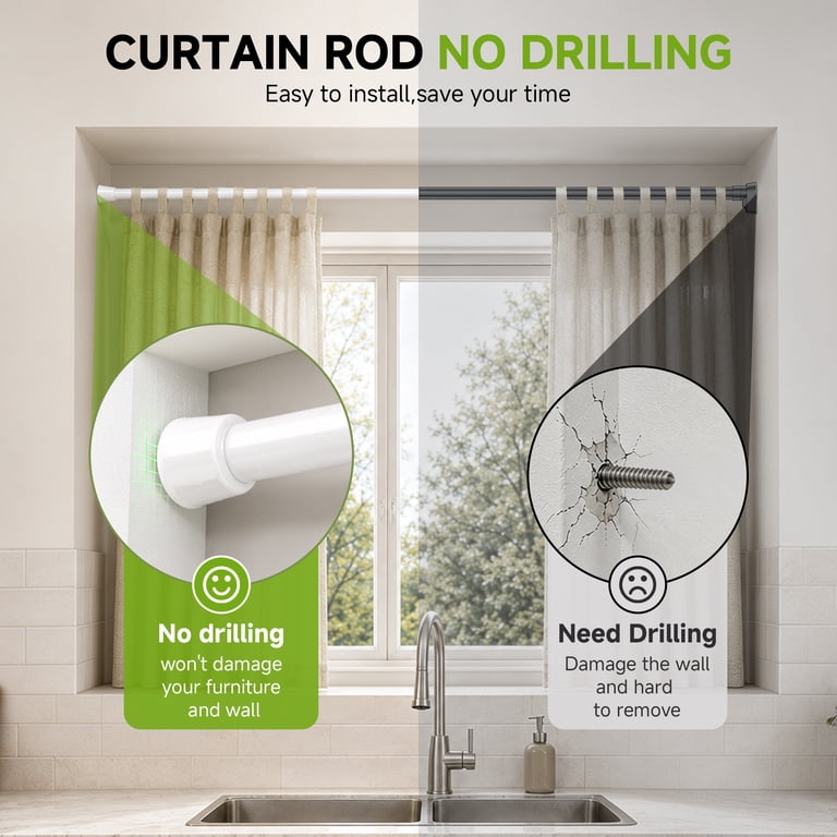 Tension Curtain Rod 28-48 Inches No Drill White 6 Pack photo 6