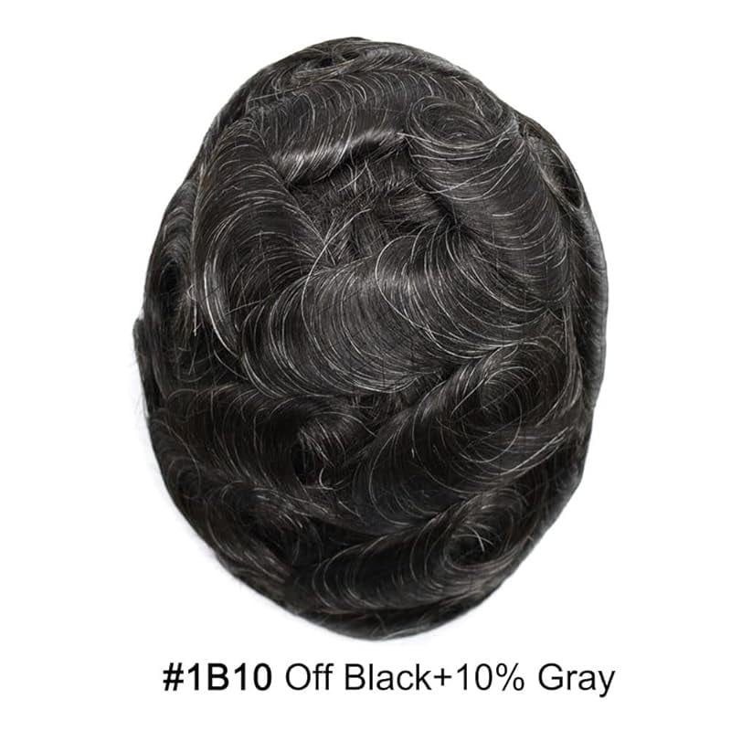 Toupee for Men Hairpiece Replacement System Male Prosthesis Full Poly Thin Soft Human Hair Piece 8X10 Injected PU Durable Skin Mens Wig #1B off Black
