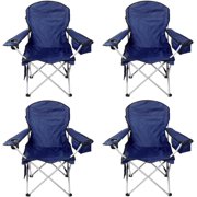 Pack of 4 Portable Lawn Chairs, with Built-in Can Cooler, Storage Pocket, Carry Bag, and Cup Holder, Includes Carry Bag – Navy [4-Pack]