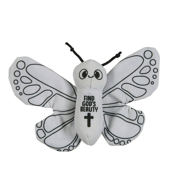 Fun Express 5 1/4" x 3 1/2" Color Your Own Zoom In VBS Stuffed Butterflies - 12 Pieces, Vacation Bible School Supplies