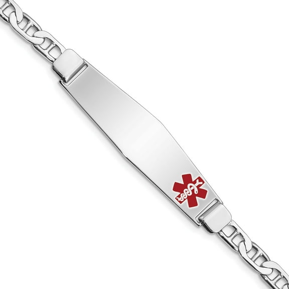 Sterling Silver Rhodium-Plated Medical Id Anchor Link Bracelet Made In United States xsm26-7