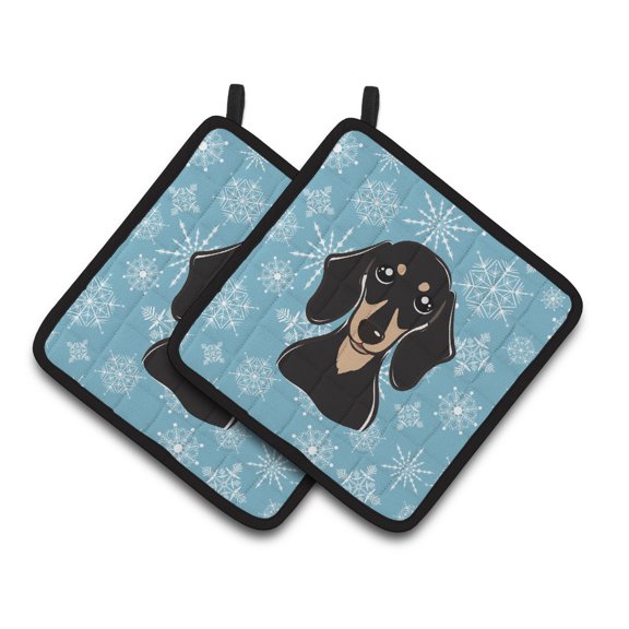 Carolines Treasures BB1649PTHD Snowflake Smooth Black and Tan Dachshund Pair of Pot Holders , 7.5HX7.5W, multicolor