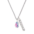 thumbnail image 1 of Delight Jewelry Silvertone Translucent Hot Pink & Blue Flying Butterfly Silvertone Be Strong and Courageous Bar Charm Necklace, 23", 1 of 4