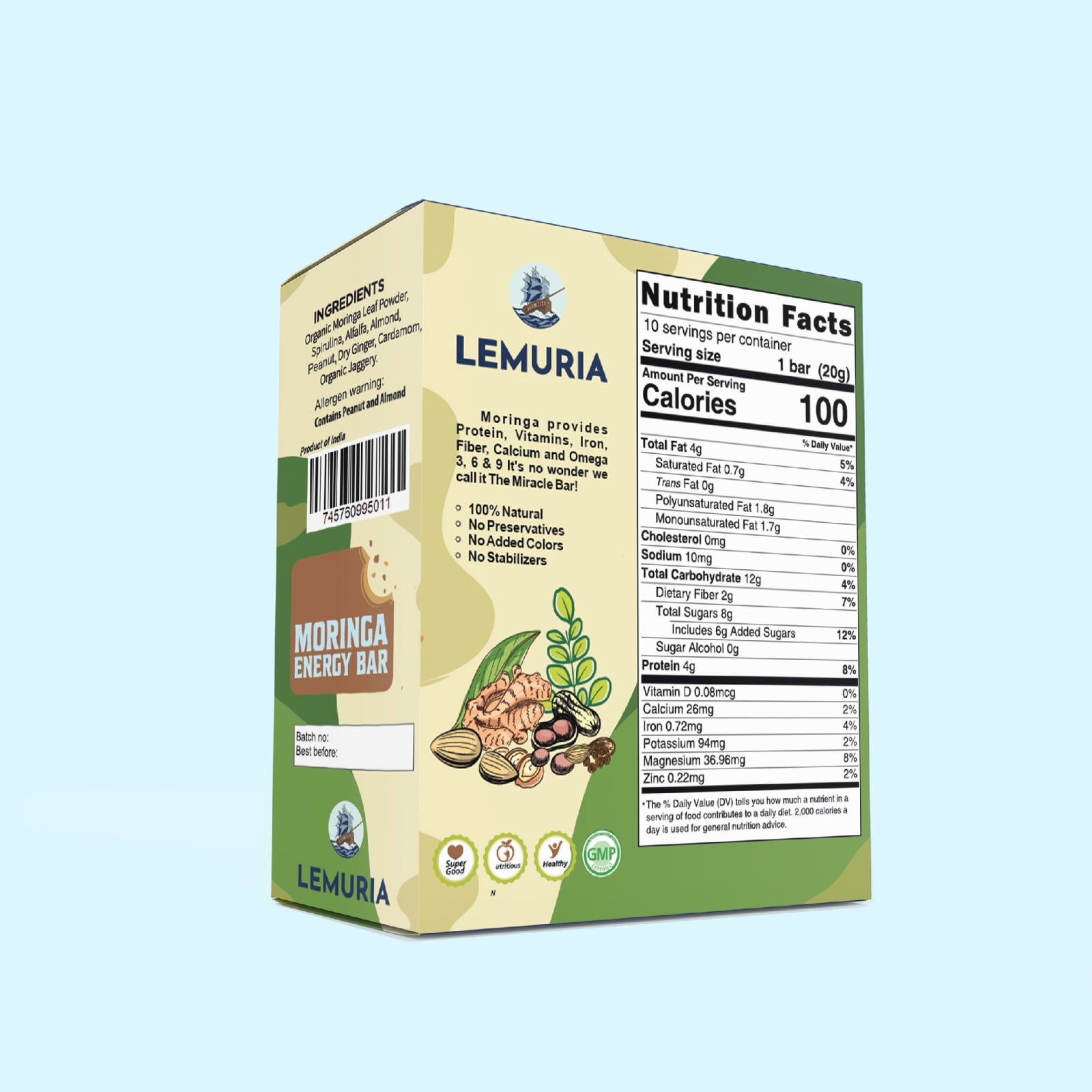 Lemuria - Energy Bar - Vegan Bar - 10 Bars (7 Oz) - Snack Bar