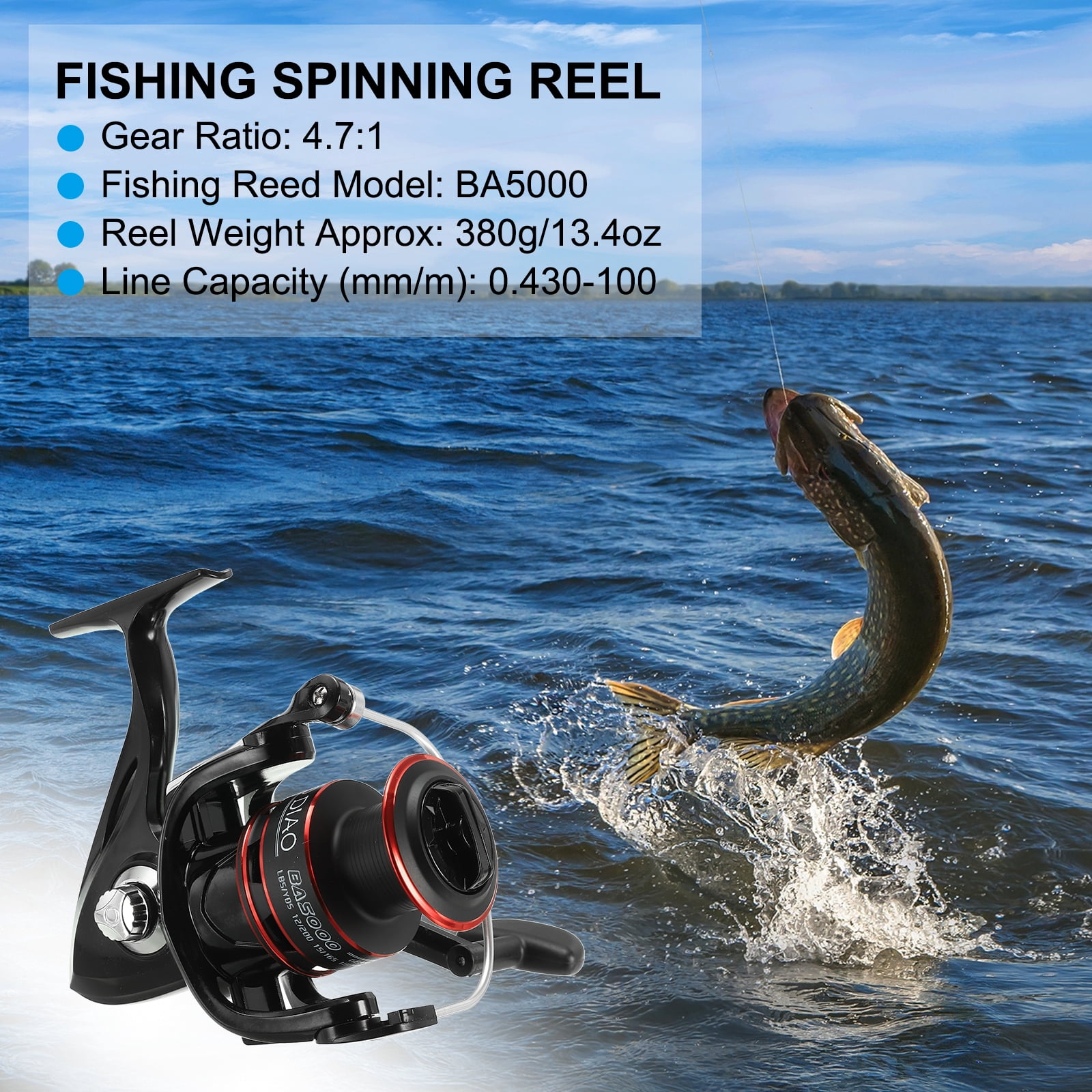 Uxcell BA5000 Fishing Reel, Ultra Smooth Powerful Fishing Reels, 4.7:1 Gear Ratio, Black
