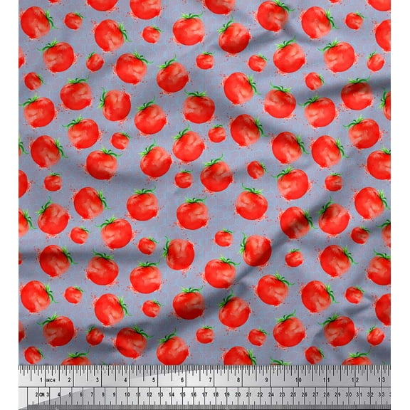 Soimoi Blue Cotton Duck Fabric Tomato Vegetable Print Sewing Fabric Yard 44 Inch Wide