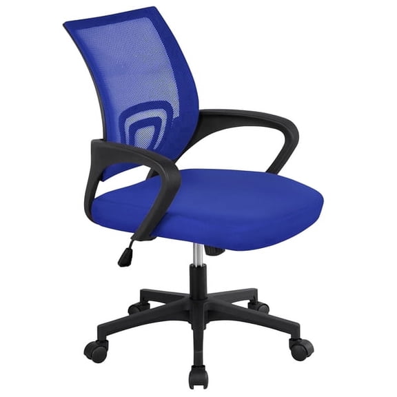 Yaheetech Mesh Office Chair Mid-Back Height Adjustable Computer Chair with Lumbar Support & 360° Rolling Casters, Blue