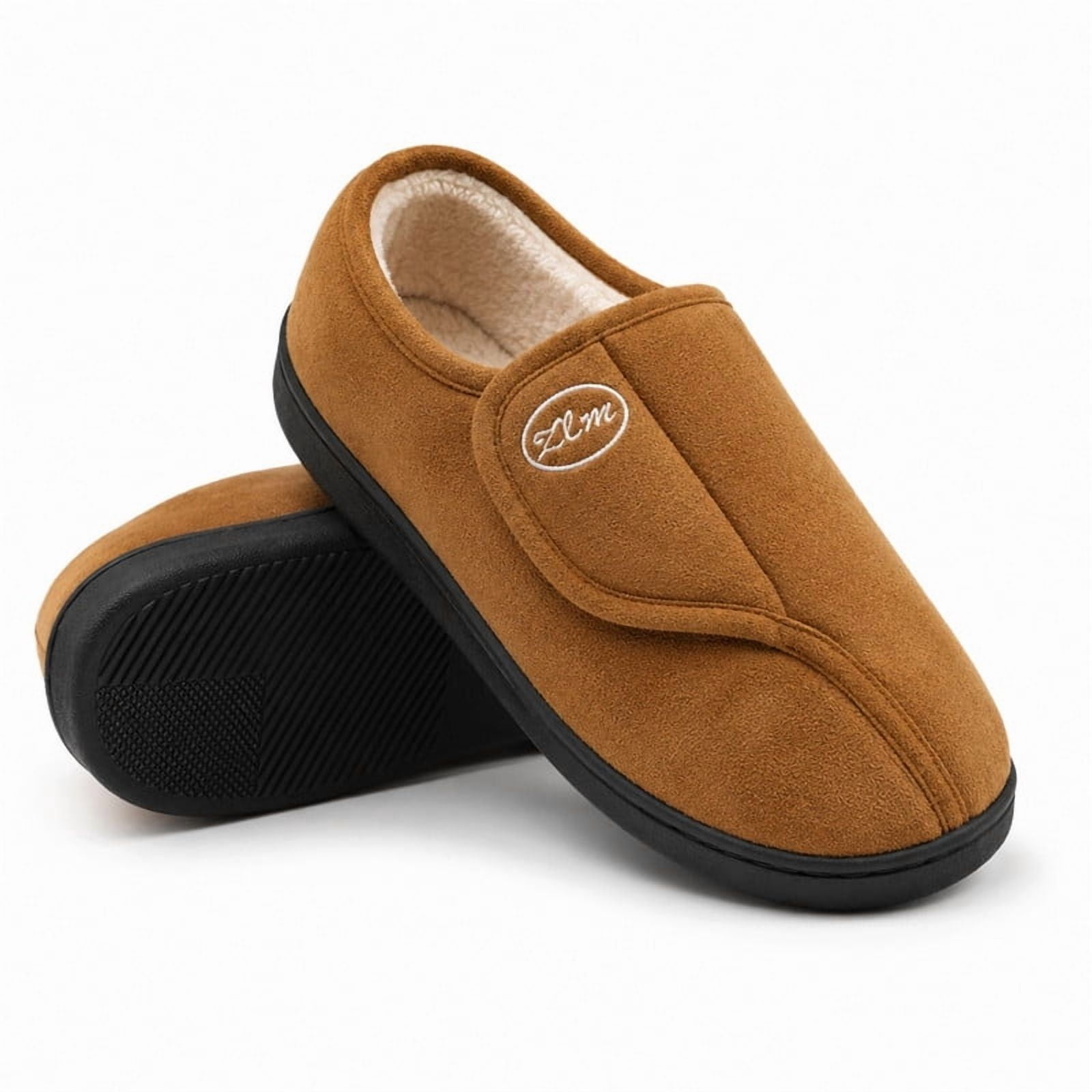 Knivor Unisex Adjustable Strap House Slippers for Women Men Faux Suede Feel Fleece Lined Wide Toe Non Slip Warm Indoor Diabetic Friendly Lounge Slippers