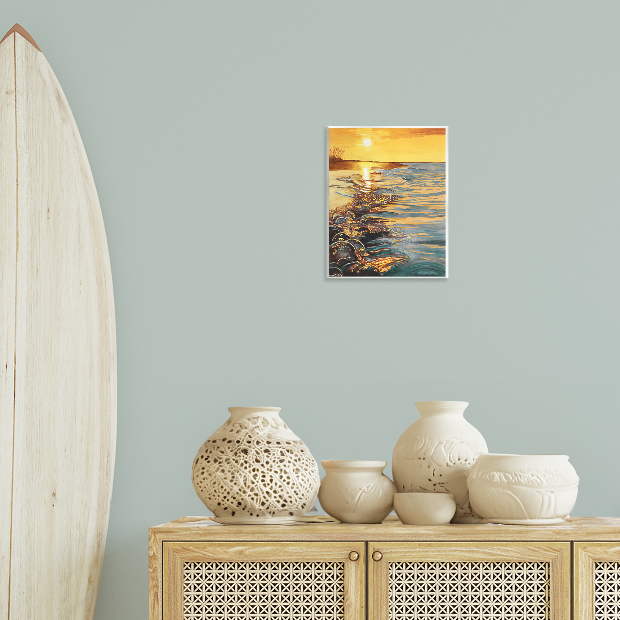 Stupell Industries Saltwater Beach Sunset Landscape Painting Unframed Art Print Wall Art, 11 x 14