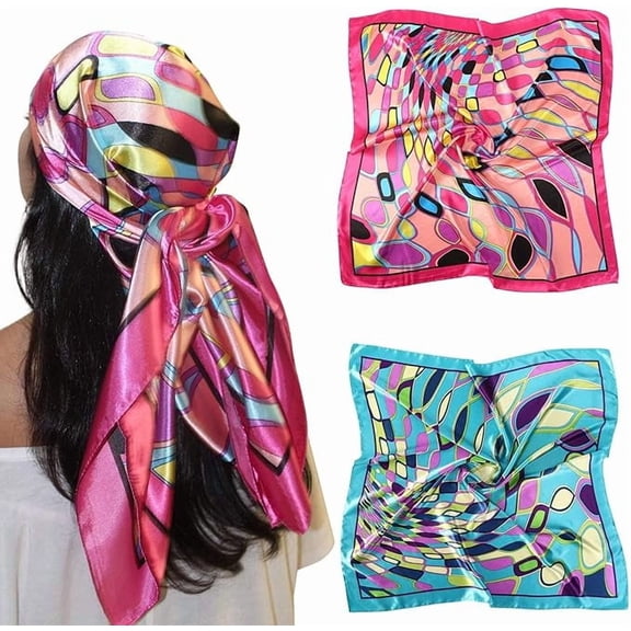 35” Large Square Satin Head Scarf - 2Pcs Satin Hair Scarves Silk Bandana Scarf Headscarf Silk Feeling Scarf for Women
