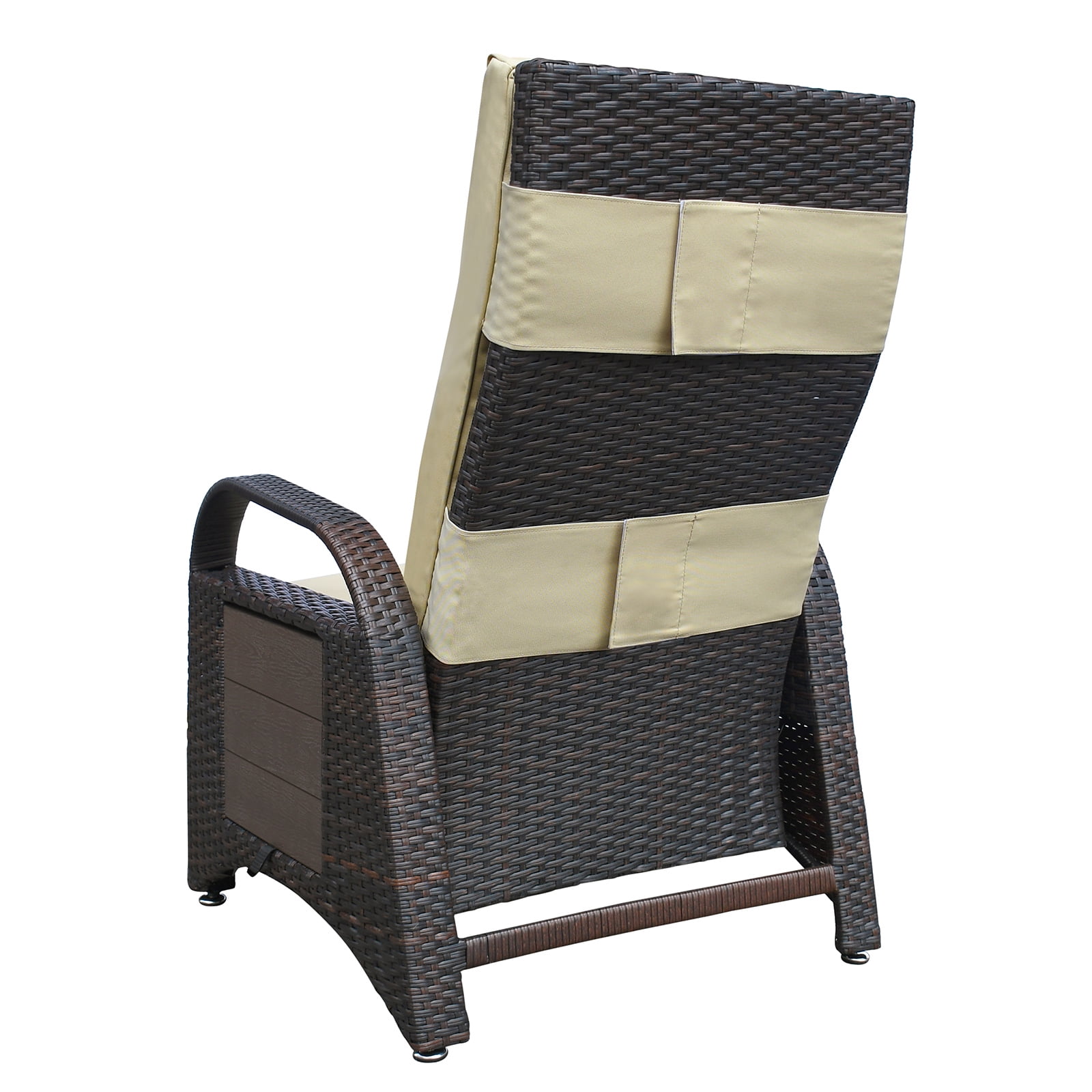 Aimee Lii Outdoor Recliner Chair, PE Wicker Adjustable Reclining Lounge Chair and Removable Soft Cushion, Pool Deck Furniture with Modern Armchair, Sunbathing or Relaxation, Khaki
