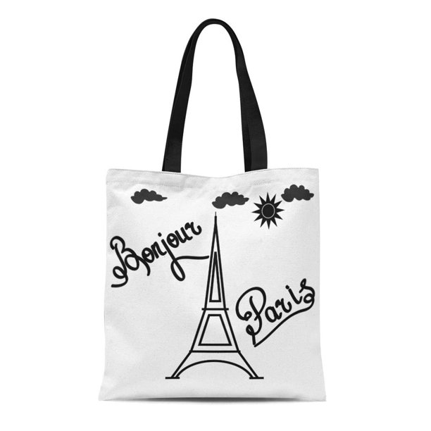 HATIART Canvas Tote Bag Bonjour Paris for Sports Wear Eiffel Tower As  Reusable Shoulder Grocery Shopping Bags Handbag