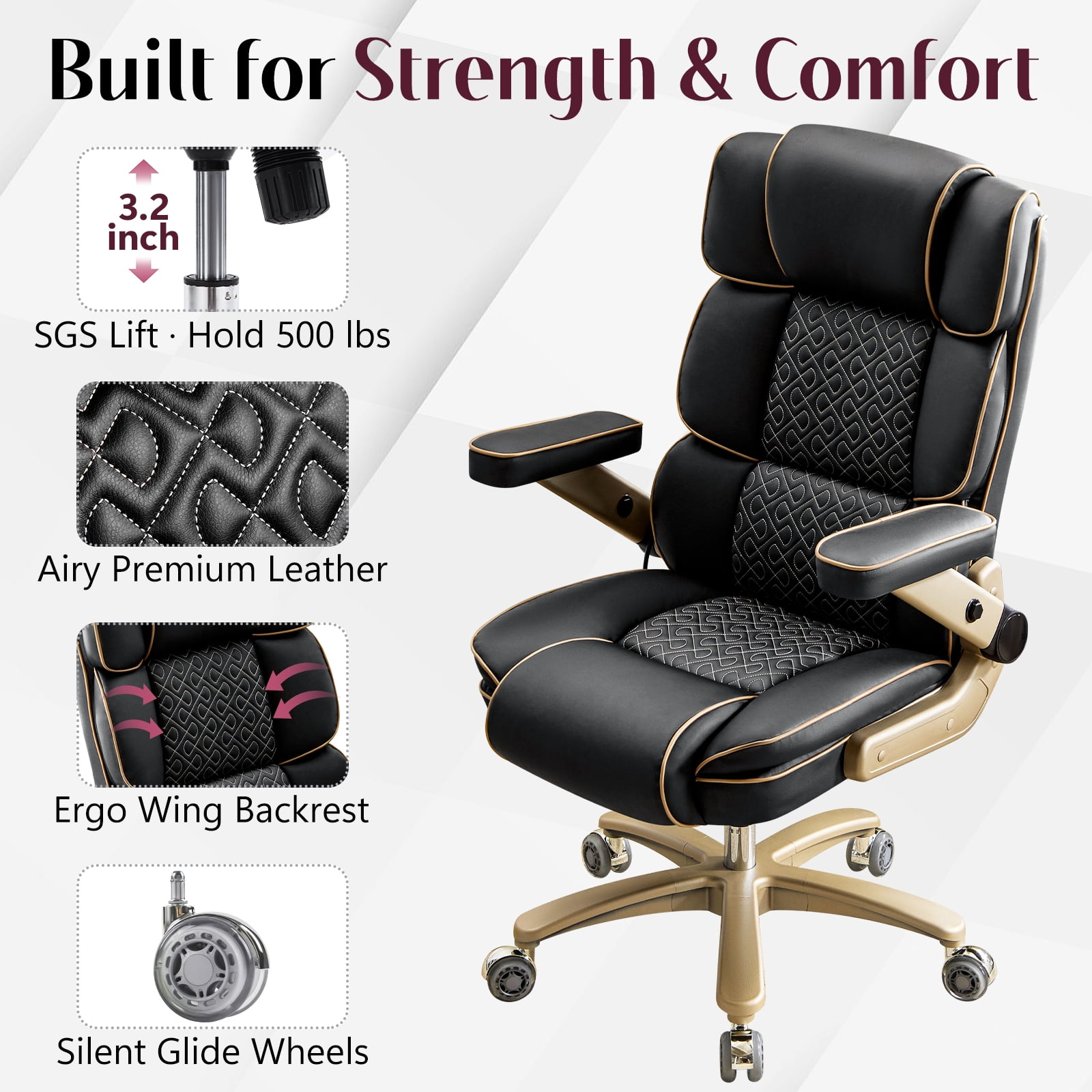 Falvinoryn Big and Tall Office Chair 500LBS, Ergonomic High Back Executive Office Chair, Adjustable Lumbar Support, Flip Arms, Locking Wheels Large Computer Desk Chair, Black