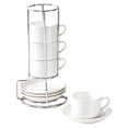 thumbnail image 2 of 4 tazas de café de cerámica con platillo y rejilla, tazas de café con leche multifuncionales Blanco, 2 of 9