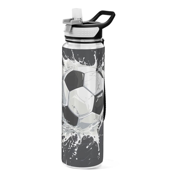 32 Oz Sports Water Bottle with Straws Soccer Ball Tritan Clear Bottles BPA Free Leakproof Cup for Outdoor School Gym Fitness