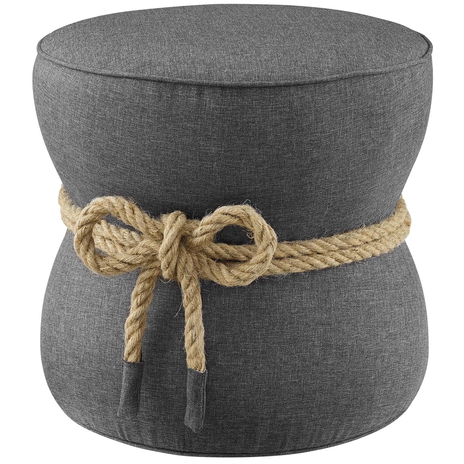 Nautical Rope Round Upholstered Fabric Ottoman, Gray