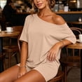 thumbnail image 6 of Sheghy 2 Piece Sets for Women Plus Size Women Solid Off Shoulder Loungewear Set Short Sleeve Top & Shorts 2 Piece Summer Daily Commuter Outfit, 6 of 7