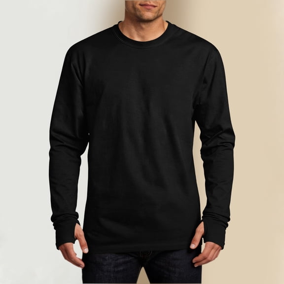 Yteetum Men's Workout Gym Shirts Oversized Long Sleeve Round Neck Thumb Hole T Shirt Man Fall Solid Crewneck Lightweight Loose Athletic Sport Shirt Tops