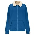thumbnail image 5 of Womens Full-zip Fleece Jacket Faux Shearling Thicken Winter Coat with Pockets Lapel Sherpa Lined Warm Outerwear (M, Blue), 5 of 7