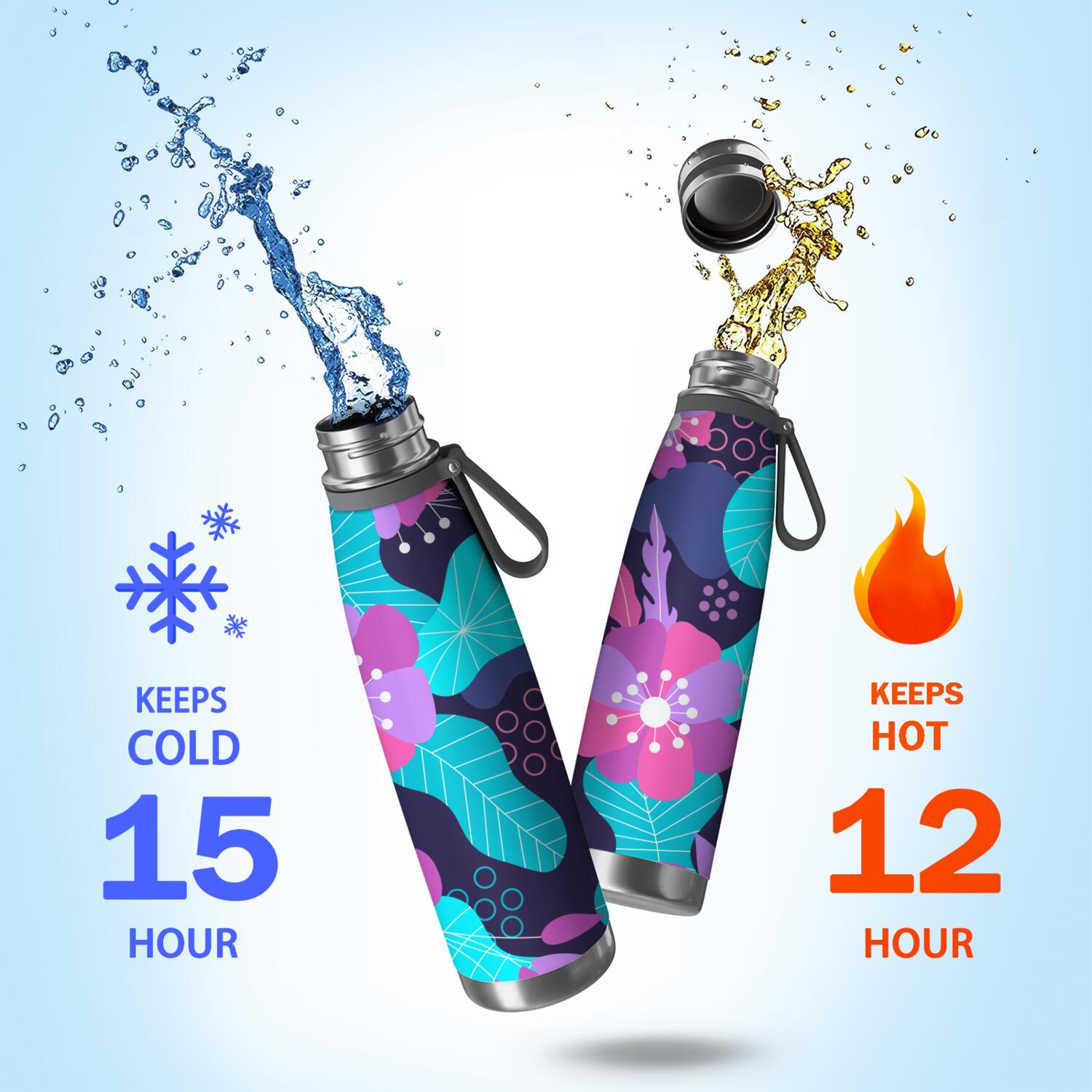 29oz Insulated Water Bottle with Tea Infuser, Stainless Steel Travel Mug, Spring Floral Print