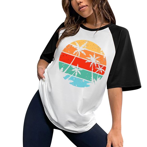Gibobby Playera Manga Corta para Mujer Top manga raglán manga corta con cuello redondo suelto con estampado árbol informal para mujer(Blanco,M)