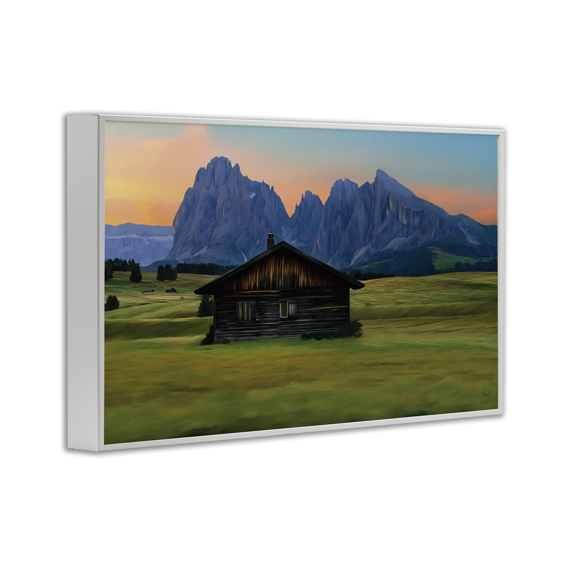 Stupell Industries Solitary Cabin with Looming Cliffs White Framed Giclee Art, design by Renel Peters
