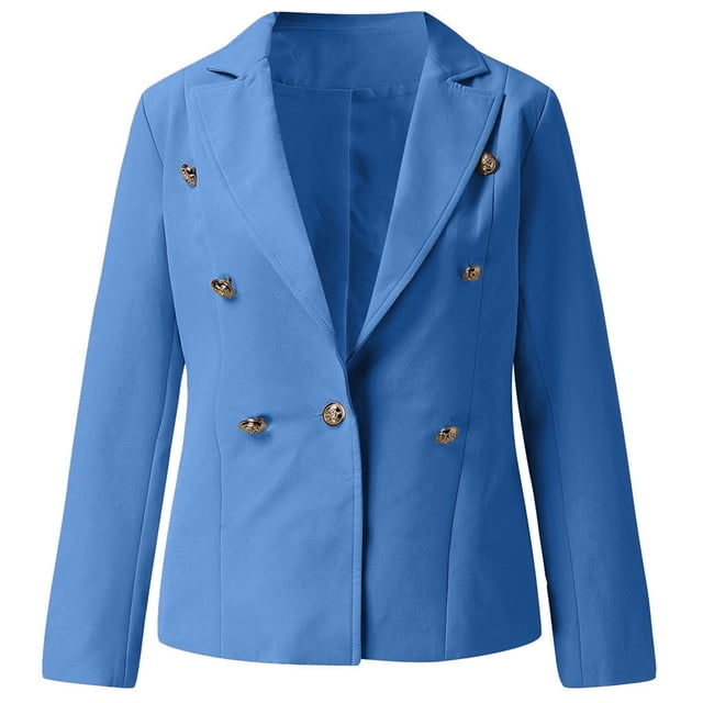 IROINID Blazer Court pour Femmes, Veste à Col Cranté, Couleur Unie, Manches Longues, Veste de Motard pour Dames, Bleu