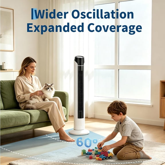 Memoryfield 3-Speed Oscillating Tower Fan, with Remote, White