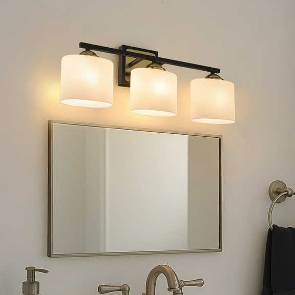 21'' 3-Light Modern Elegant Brass And Black Bathrooom Vanity Light With Milk White Glass Shades