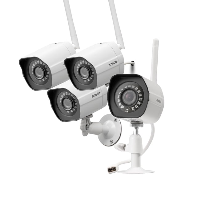 Zmodo 1080p Sistema de Cámaras de Seguridad para Exteriores Full HD, Paquete de 4 Cámaras IP WiFi Inteligentes para Interiores y Exteriores con Visión Nocturna, Compatible con Alexa