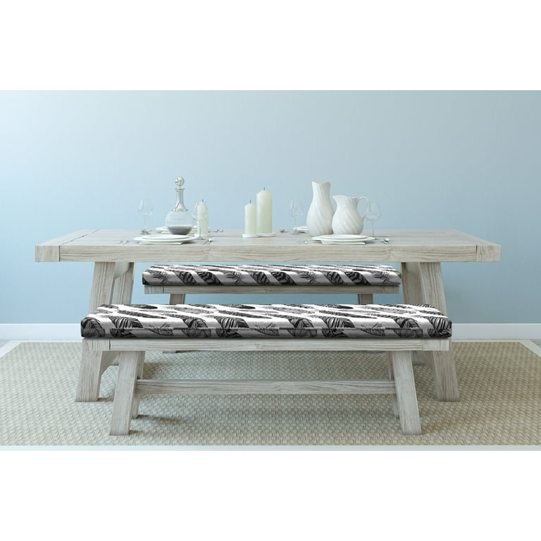 Boho Bench Cushion Set of 2 Hand Drawn Bohemian Style Feathers Hippie Fashion Retro Monochrome Print Standard Size Foam Pad and Decorative Cover