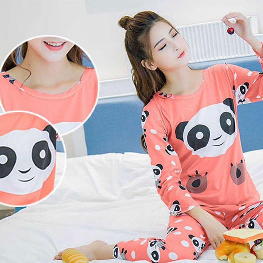 Pyjama Femme Manches Longues Imprimé Orange – Coupe Baggy Confortable Pour La Maison