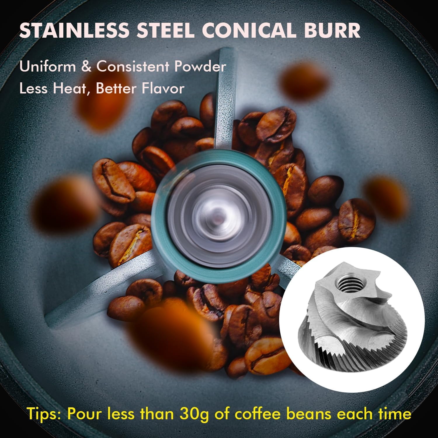 Portable Electric Coffee Grinder Stainless Steel Conical Burr with 45 Settings Rechargeable for Home Travel Camping Office Dark Green